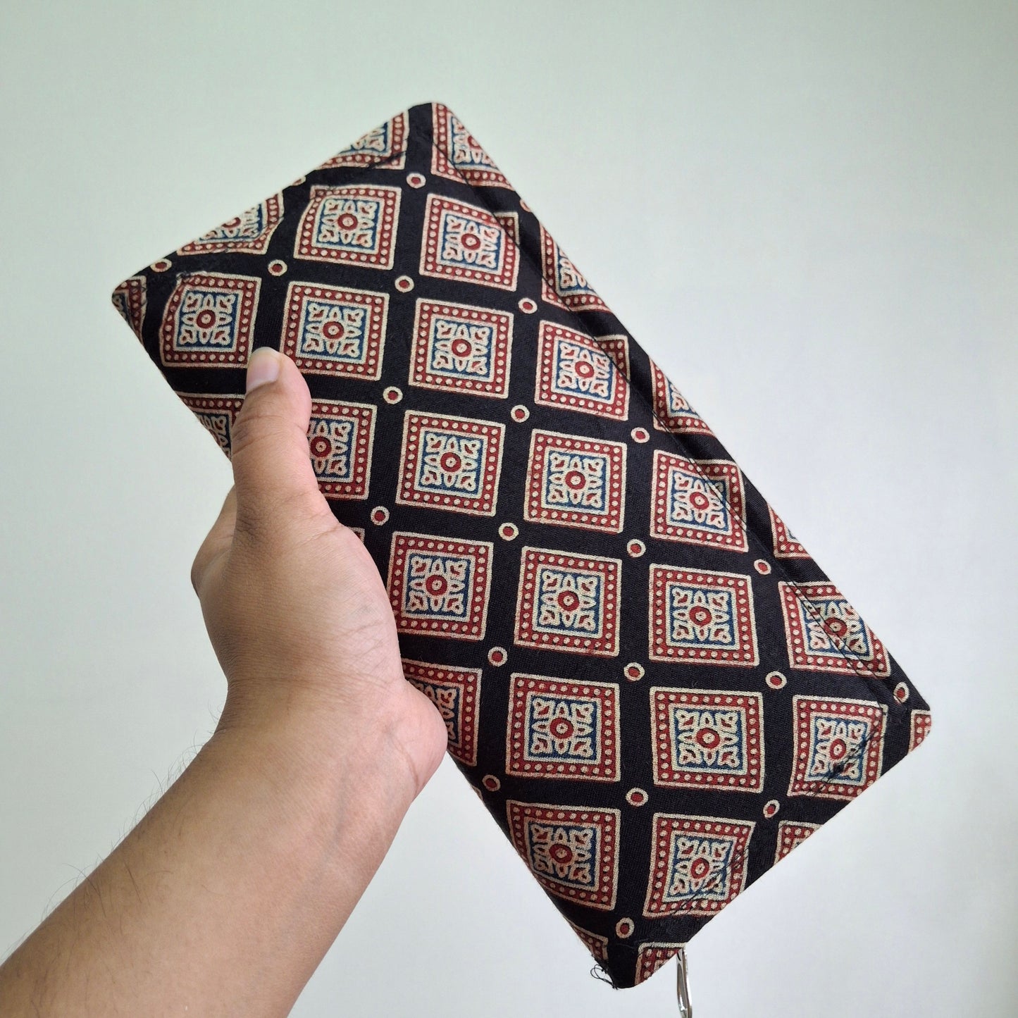 Black Wallets/Clutch - Block Printed Ajrakh Print on Mashru Silk Fabric