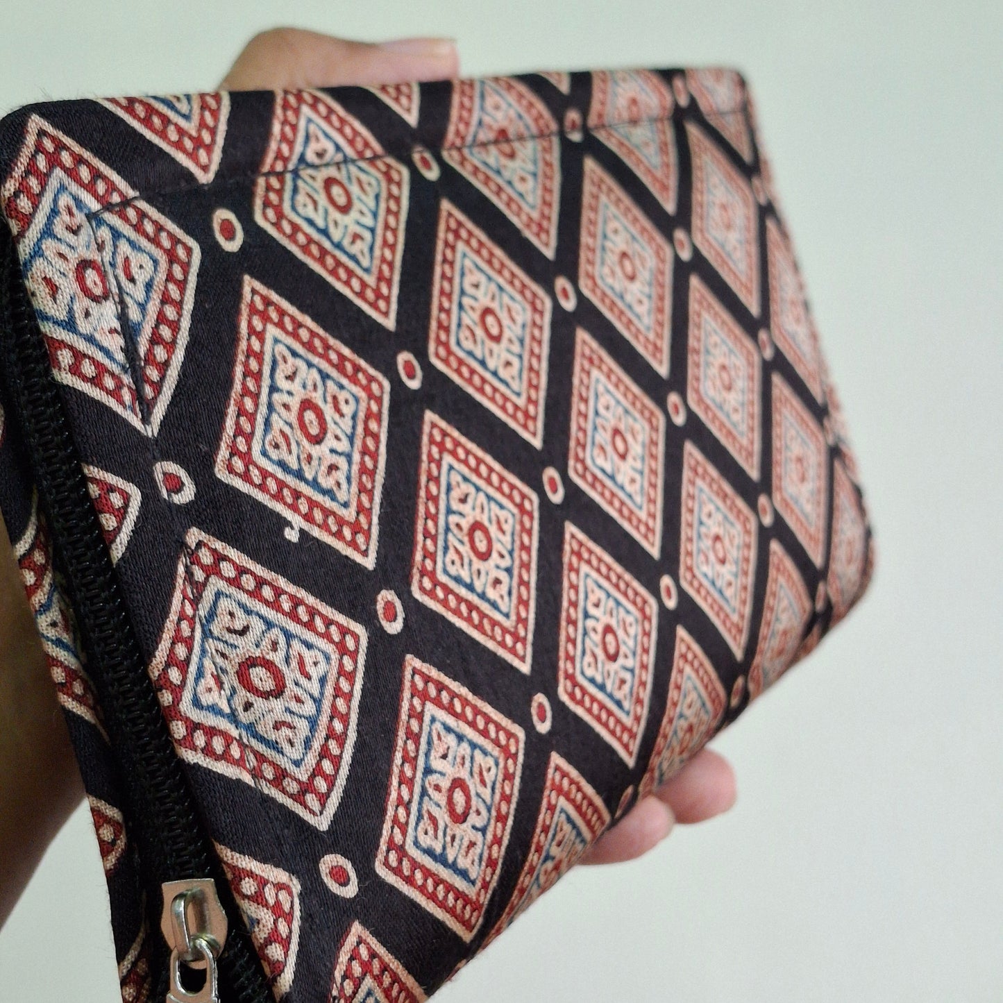 Black Wallets/Clutch - Block Printed Ajrakh Print on Mashru Silk Fabric