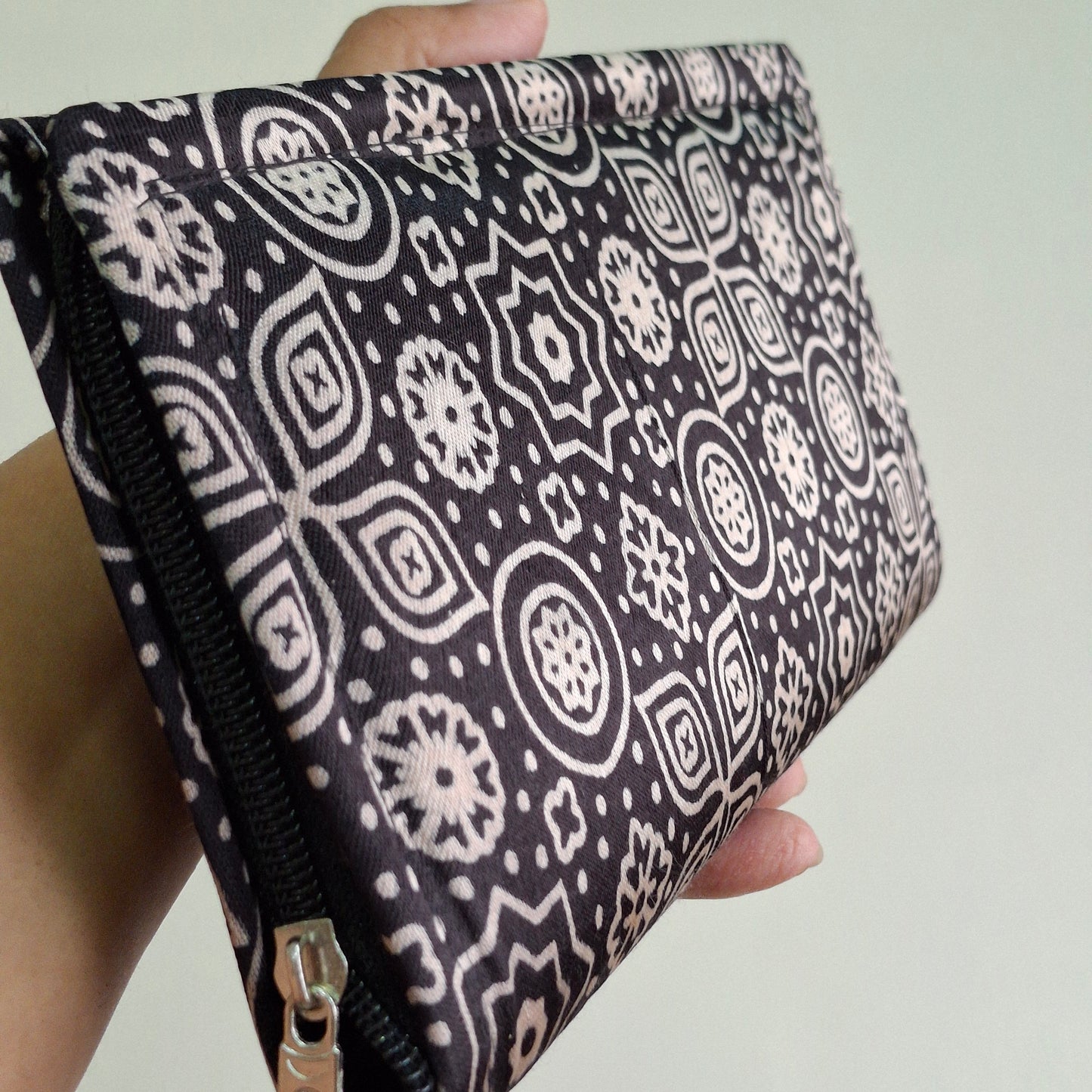 Black Wallets/Clutch - Block Printed Ajrakh Print on Mashru Silk Fabric