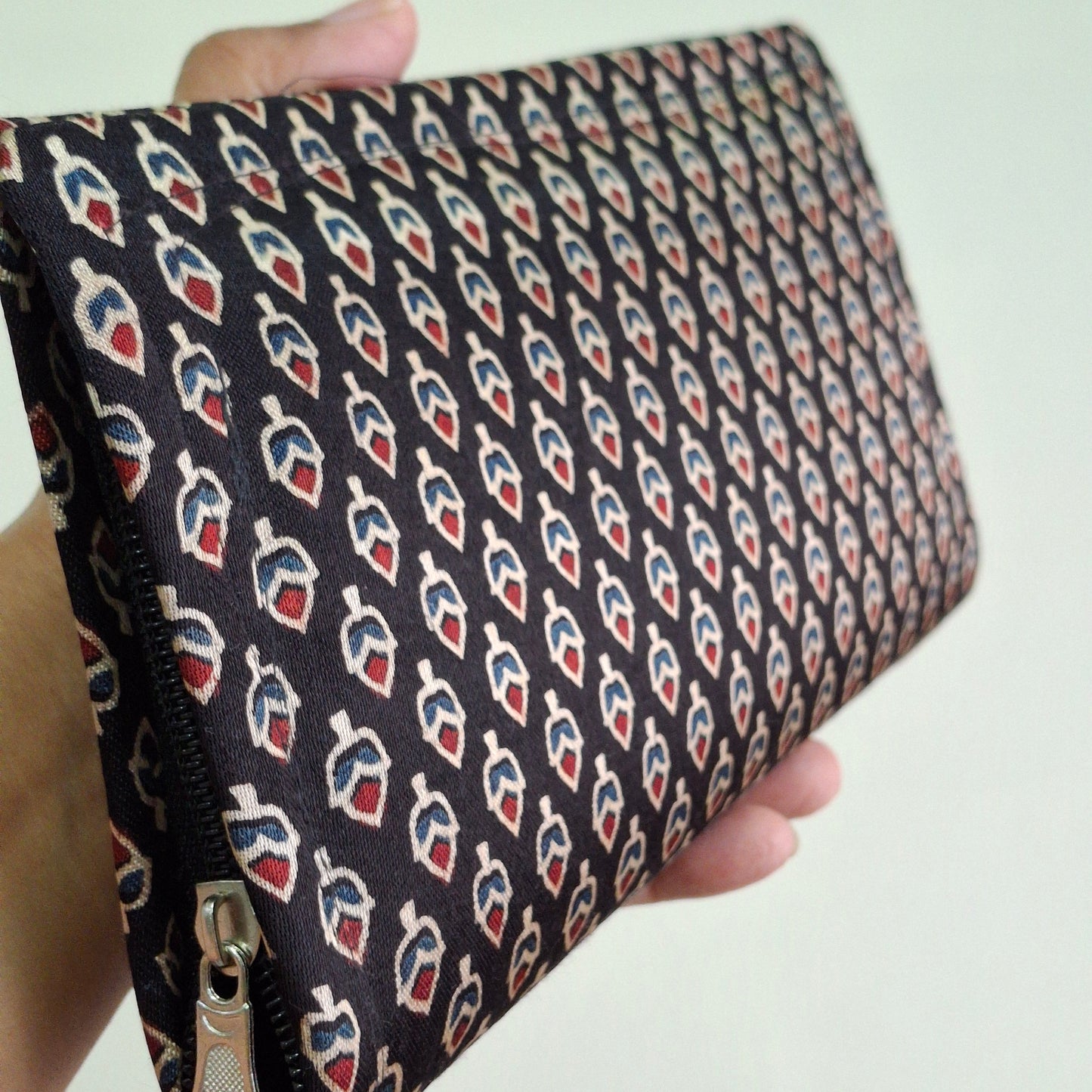 Black Wallets/Clutch - Block Printed Ajrakh Print on Mashru Silk Fabric