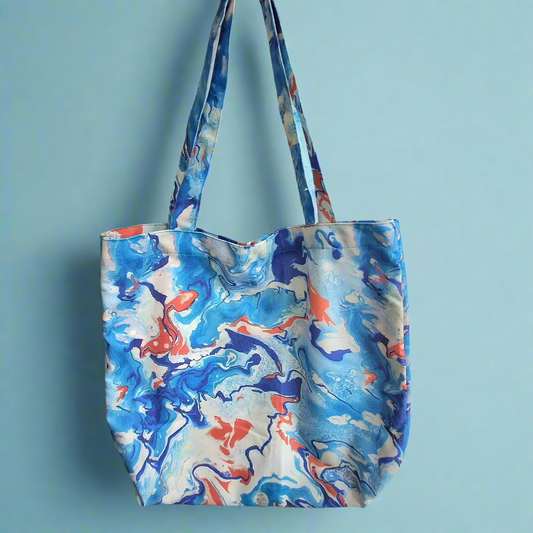 Fluid Ocean Waves Pattern Sea Blue Tote - Printed Everyday Large Canvas Shopping Tote Bag