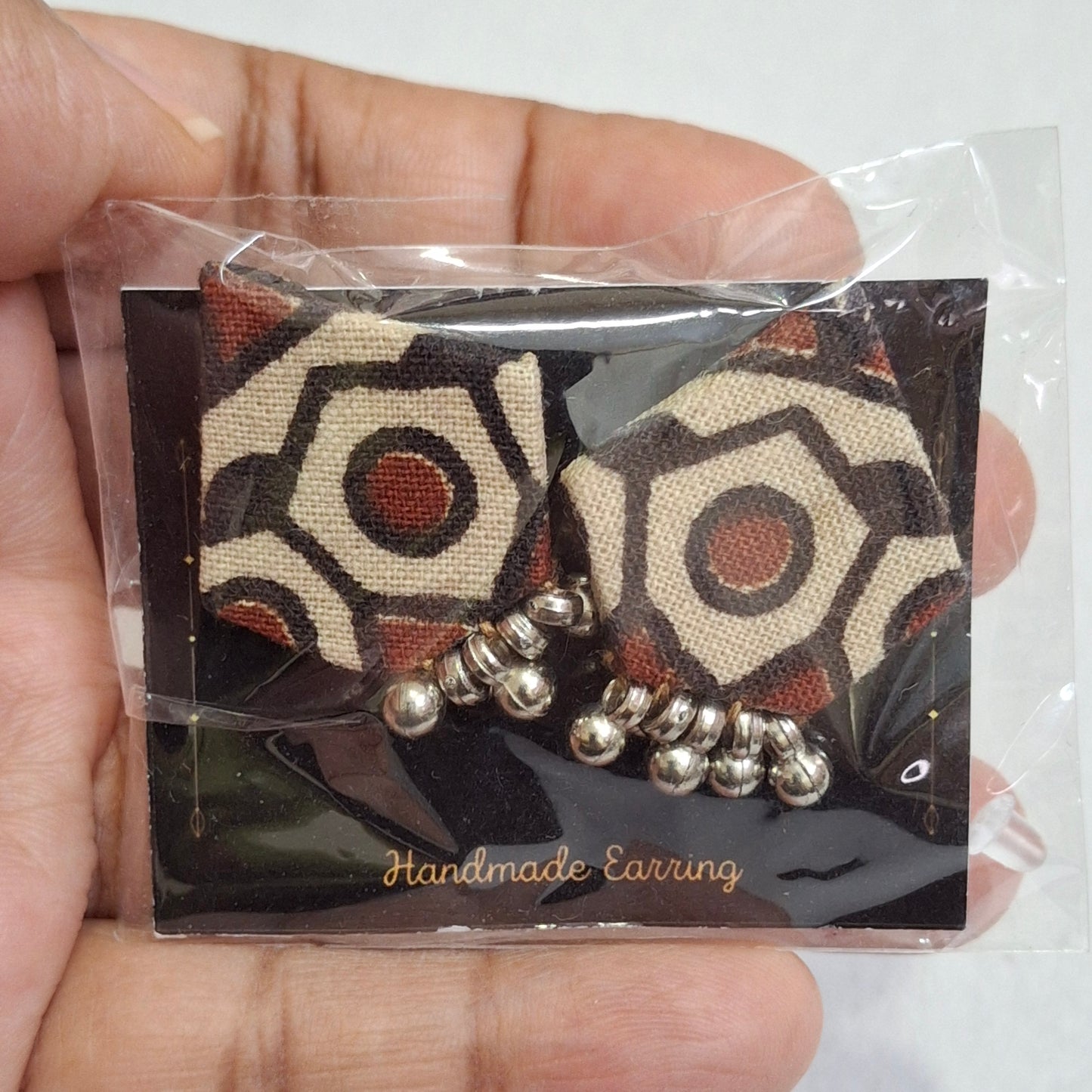 Purna Fabric Earrings - Ajrakh Print Studs