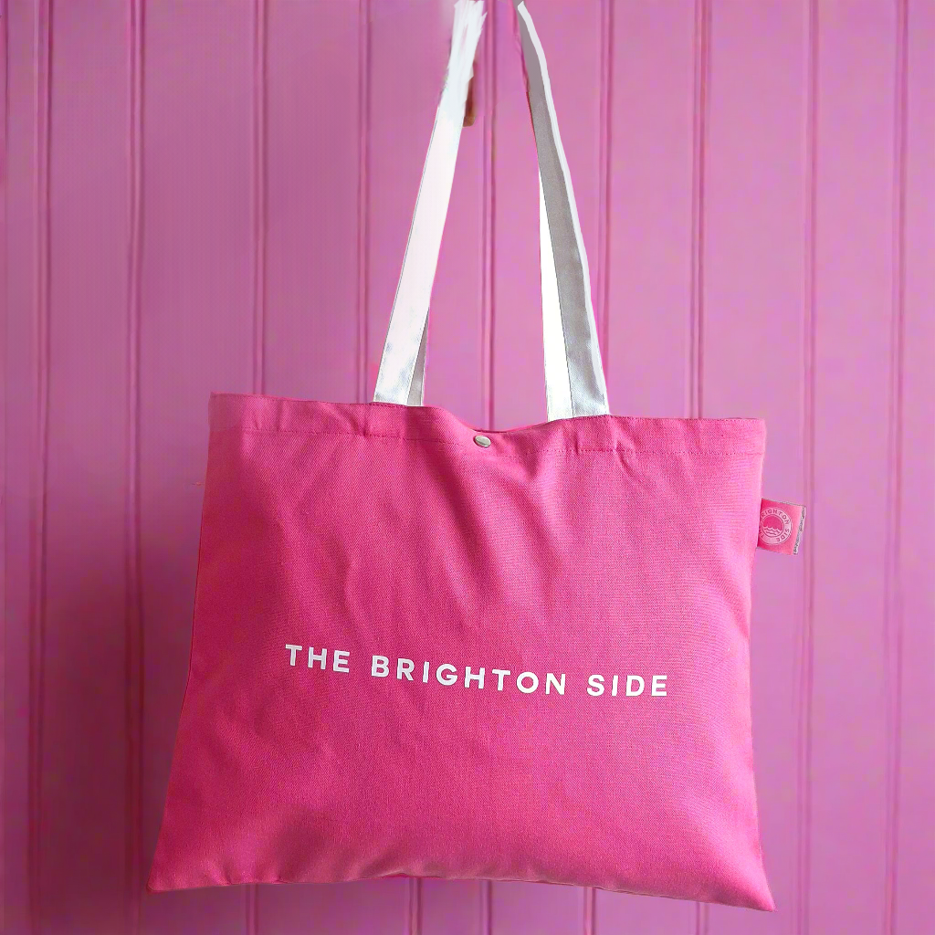 The Brighton Side Text Hot Pink Tote - Printed Everyday Large Canvas Cotton Tote Bag