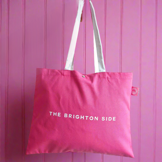 The Brighton Side Text Hot Pink Tote - Printed Everyday Large Canvas Cotton Tote Bag