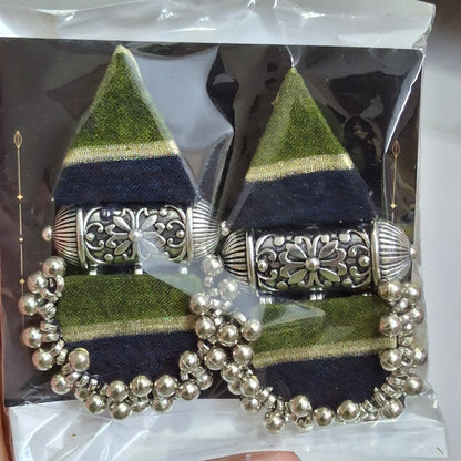 Devi Double Layered Fabric Earrings - Ajrakh Print Festive Danglers