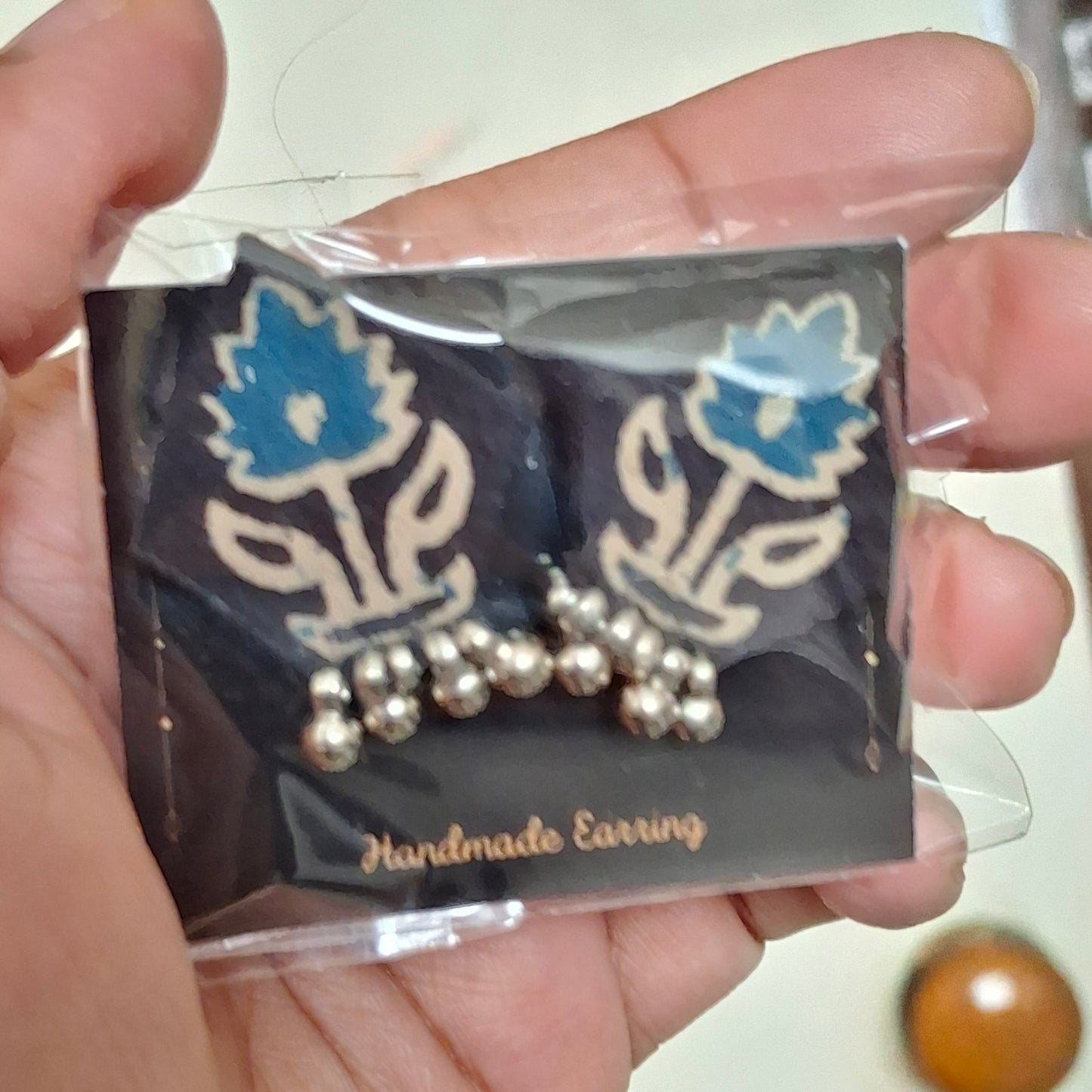 Purna Fabric Earrings - Ajrakh Print Fabric Studs