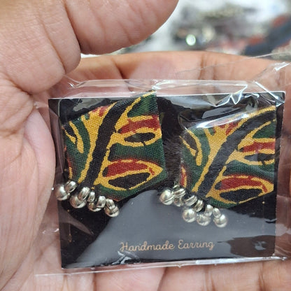 Purna Fabric Earrings - Ajrakh Print Studs