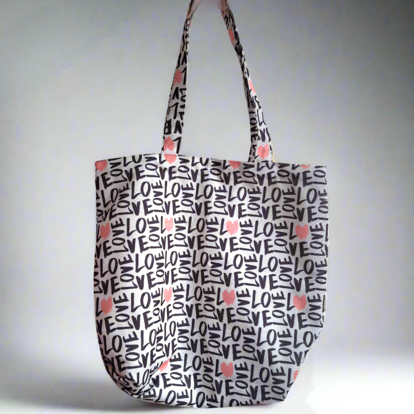 LOVE Pattern White Tote - Printed Everyday Large Canvas Shopping Tote Bag