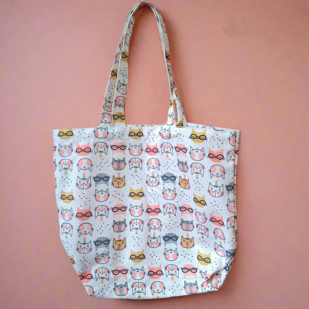 Party Cats Pattern White Tote - Printed Everyday Large Canvas Shopping Tote Bag