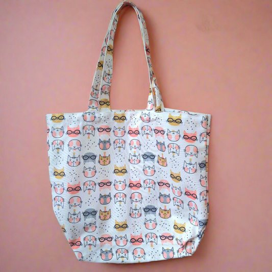 Party Cats Pattern White Tote - Printed Everyday Large Canvas Shopping Tote Bag