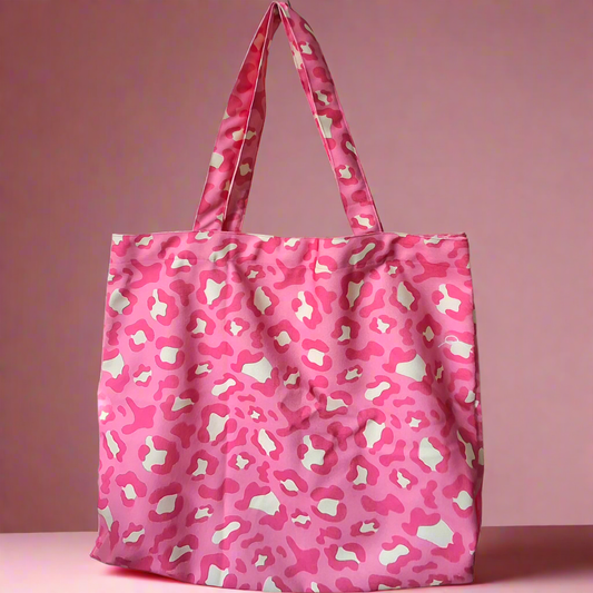 Leopard Print Bubblegum Pink Tote - Printed Everyday Large Canvas Shopping Tote Bag