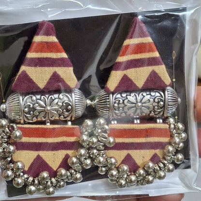 Devi Double Layered Fabric Earrings - Ajrakh Print Festive Danglers