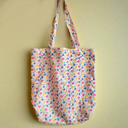 Tulips Pattern Ivory Tote - Printed Everyday Large Canvas Shopping Tote Bag