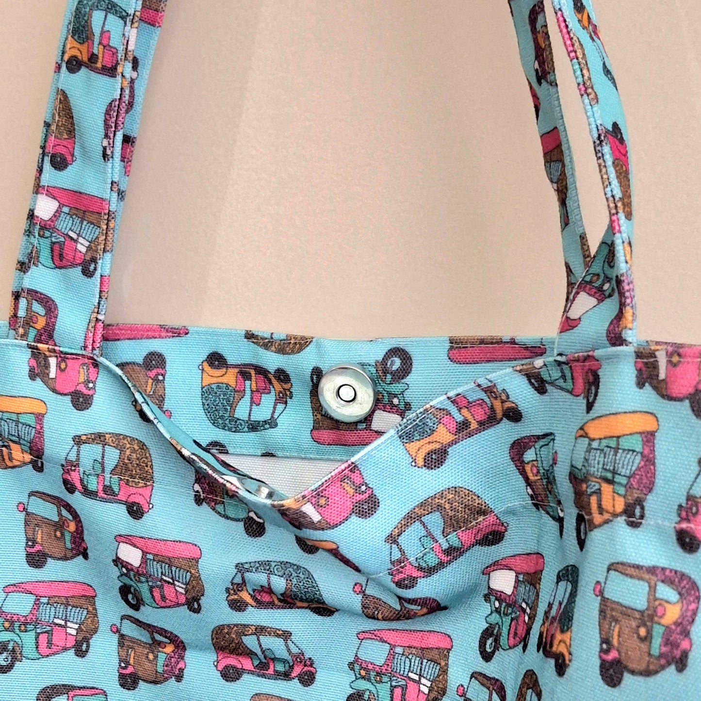 Quirky Rickshaws Electric Blue Tote - Printed Everyday Large Canvas Shopping Tote Bag