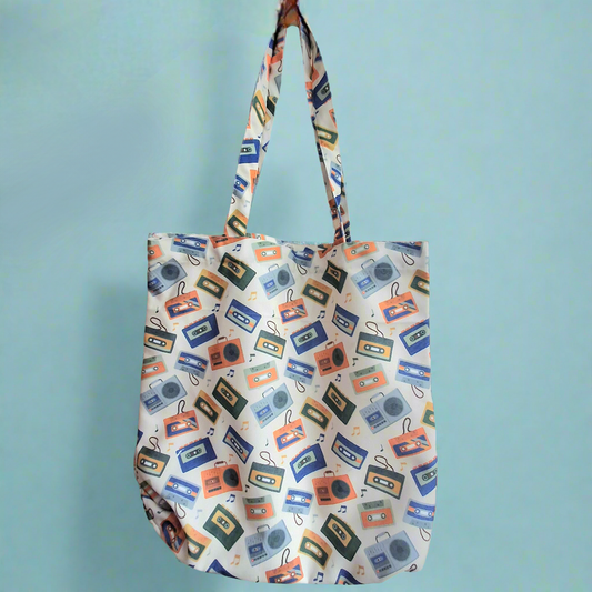 Retro Music Cassettes Pattern Ivory Tote - Printed Everyday Large Canvas Shopping Tote Bag